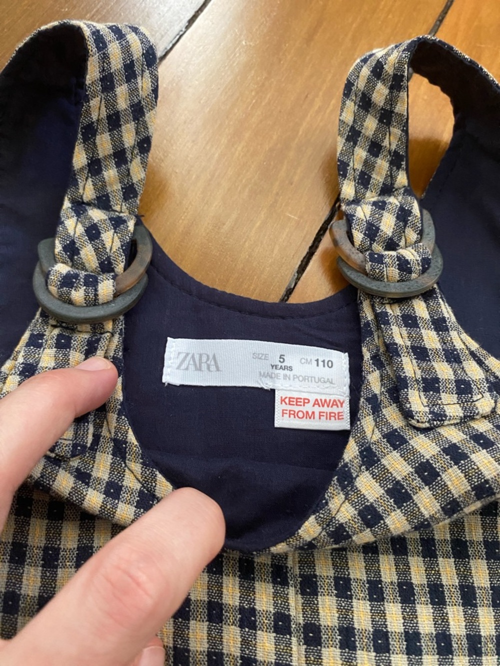 ZARA Navy & Beige Checked Buckle-Strap Pinafore
